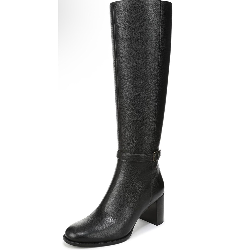 Vionic Valora Wide Calf Black Leather Tall Knee High Block Heel Boots Womens 7 M